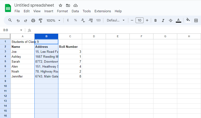 Column width to be adjusted